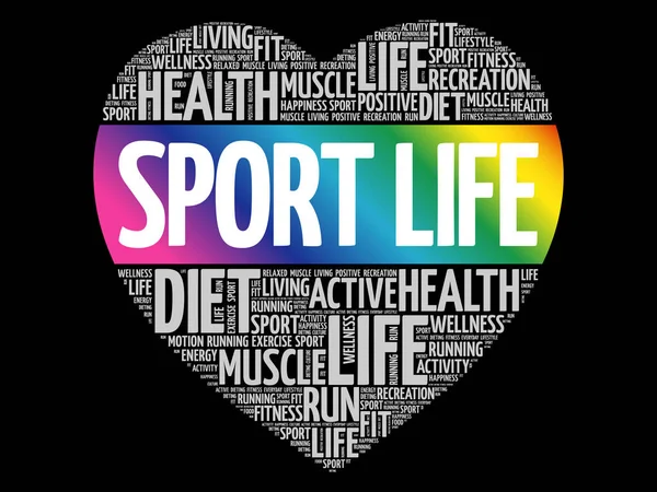 Sport Life Herz Wort Wolke Fitness Sport Gesundheitskonzept Hintergrund — Stockvektor