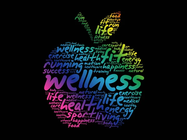Wellness Jabłko Słowo Chmura Collage Tło Koncepcja Zdrowia — Wektor stockowy
