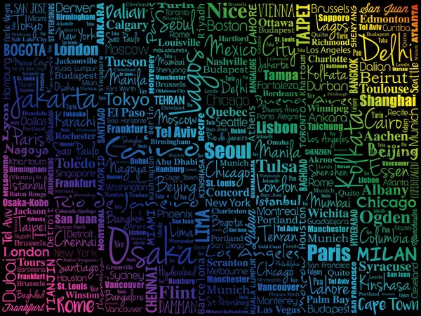 Cidades Mundo Destinos Viagem Conceito Nuvem Palavra Fundo Negócios —  Vetores de Stock