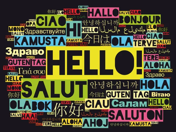 Hallo Wortwolke Verschiedenen Sprachen Der Welt Hintergrundkonzept — Stockvektor