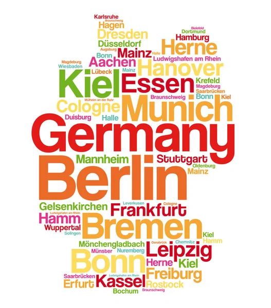 List Cities Towns Germany Map Word Cloud Collage Business Travel — Stock Vector