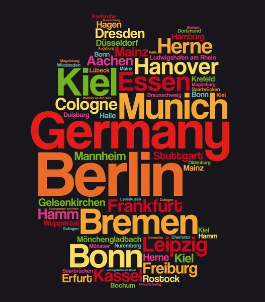 List Cities Towns Germany Map Word Cloud Collage Business Travel — Stock Vector