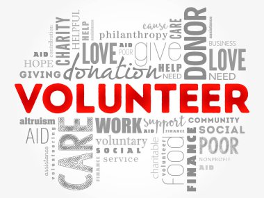 Gönüllü kelime bulut kolajı, sosyal konsept arka plan