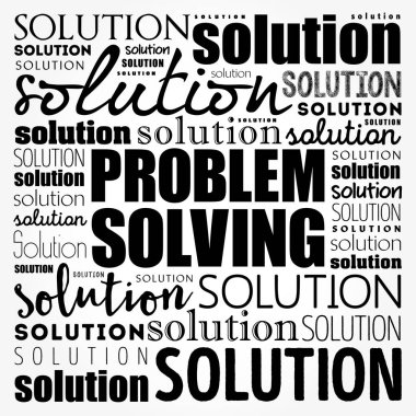 Problem çözme yardım kelime bulutu kolaj, iş kavramı arka plan