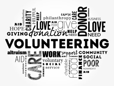 Gönüllü kelime bulut kolajı, sosyal konsept arka plan