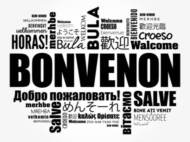 Bonvenon (Esperanto 'ya Hoşgeldiniz) farklı dillerde kelime bulutu