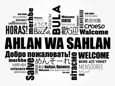 Ahlan Wa Sahlan (Arapça Hoşgeldiniz) kelime bulutu farklı dillerde