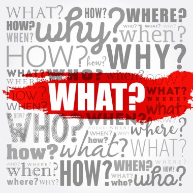 Cevapları bilgi toplama veya sorun çözmede temel kabul edilen sorular, kelime bulutu arka planı