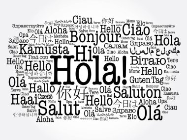 Hola (İspanyolca Selamlar) Dünyanın farklı dillerinde kelime bulutu