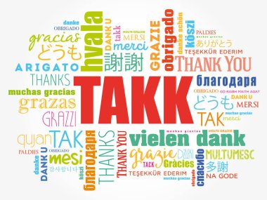 Takk (İzlandaca Teşekkür Ederim) Farklı dillerde kelime bulutu