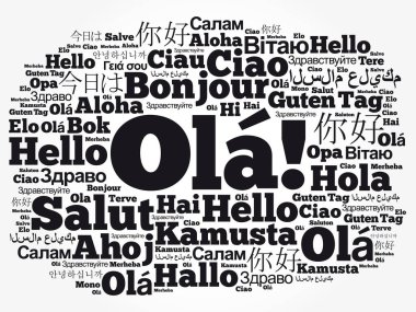 OLA (Portekizce Merhaba) dünyanın farklı dillerinde kelime bulutu
