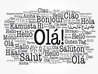 OLA (Portekizce Merhaba) dünyanın farklı dillerinde kelime bulutu