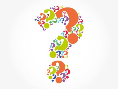 Soru işareti bulutu birçok soru işareti kolaj, iş konsepti arka planından oluştu