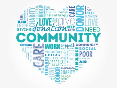 Topluluk kalbi kelime bulut kolajı, sosyal konsept arka plan