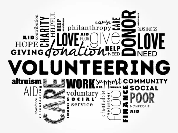 ボランティアの言葉クラウドコラージュ 社会的概念の背景 — ストックベクタ