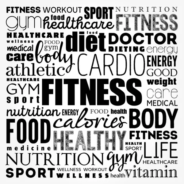 Fitness Word Cloud Collage Health Concept Background — Stock Vector