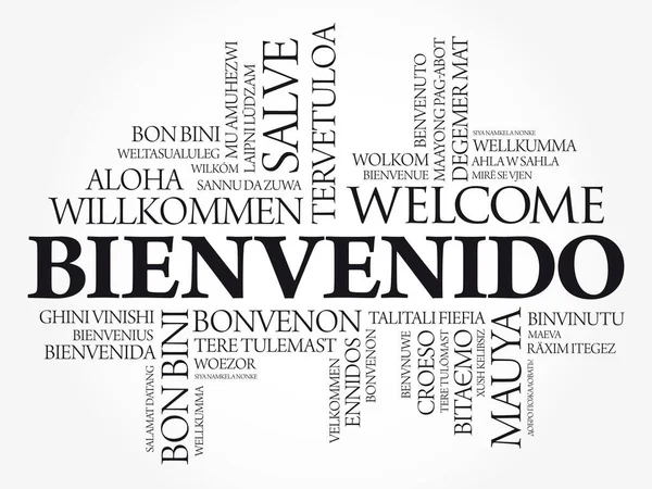 Bienvenido Bem Vindo Espanhol Nuvem Palavras Diferentes Idiomas Fundo Conceitual —  Vetores de Stock
