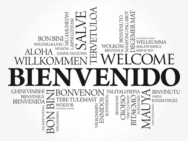 Bienvenido Welcome Spanish Word Cloud Different Languages Conceptual Background — Stock Vector