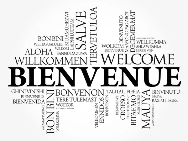 Bienplace Welcome French Хмара Слів Різними Мовами Концептуальне Тло — стоковий вектор