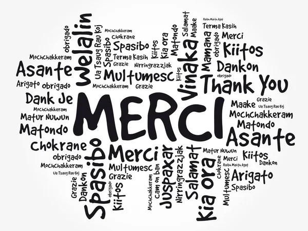 Merci Gracias Francés Word Cloud Background Todos Los Idiomas Multilingüe — Vector de stock