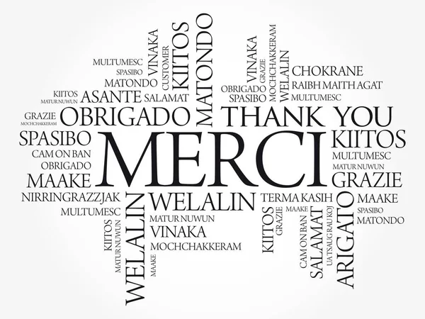 Merci Grazie Francese Word Cloud Background Tutte Lingue Multilingue Istruzione — Vettoriale Stock