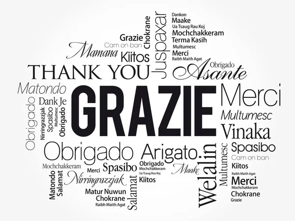 Grazie Merci Italien Mot Nuage Fond Dans Différentes Langues — Image vectorielle