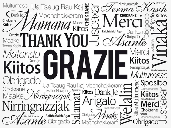 Grazie Merci Italien Mot Nuage Fond Dans Différentes Langues — Image vectorielle
