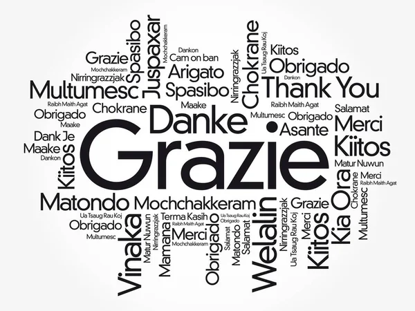 Grazie Obrigado Italiano Fundo Nuvem Palavras Diferentes Idiomas — Vetor de Stock