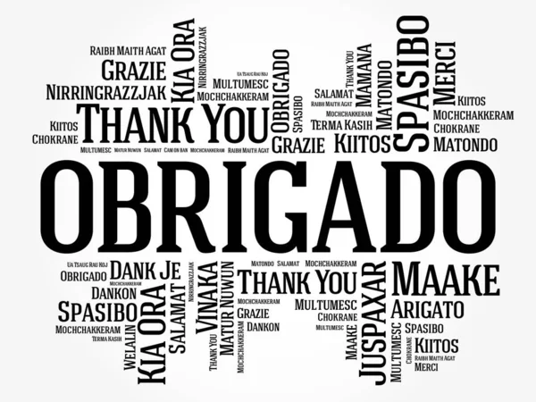 Obrigado Obrigado Português Palavra Nuvem Fundo Todas Línguas Multilingue Para — Vetor de Stock