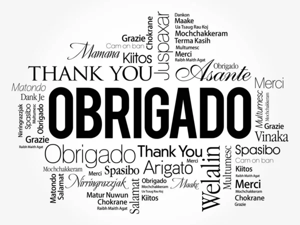 Obrigado Thank You Portuguese Word Cloud Background All Languages Multilingual — Stock Vector