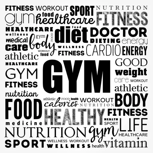 Gym Word Cloud Collage Background Health Concept — Stock Vector