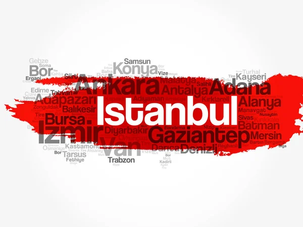 Türkiye Deki Şehirlerin Listesi Kelime Haritası Seyahat Kavramı Geçmişi — Stok Vektör