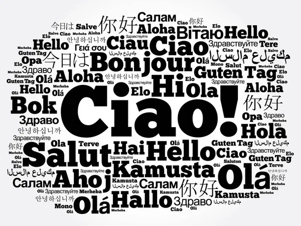 Ciao Hello Greeting Italiano Nube Palabras Diferentes Idiomas Del Mundo — Vector de stock