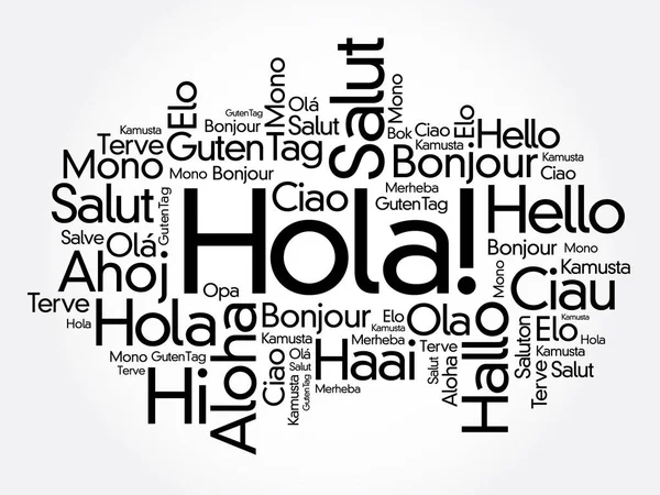 Hola Hello Greeting Español Nube Palabras Diferentes Idiomas Del Mundo — Archivo Imágenes Vectoriales