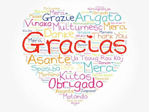 Gracias Köszönöm Spanyol Szerelem Szív Word Cloud Világ Különböző Nyelvein — Stock Vector