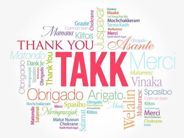 Takk Grazie Islandese Word Cloud Diverse Lingue — Vettoriale Stock