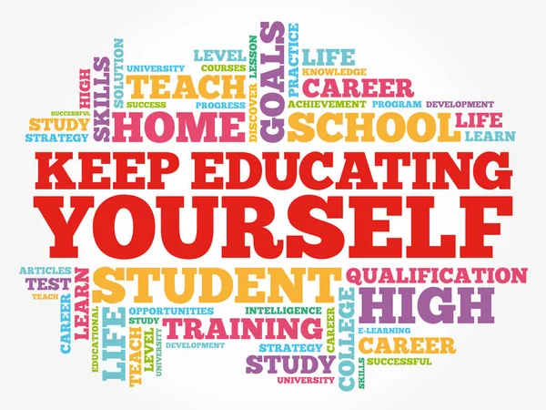 Keep Educating Yourself Word Cloud Kollázs Oktatás Üzleti Koncepció Háttér — Stock Vector