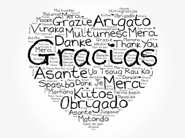 西班牙文 Gracias 西班牙文 Love Heart Word Cloud Different Languages World — 图库矢量图片