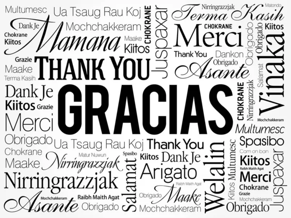 Gracias Merci Espagnol Nuage Mots Dans Différentes Langues — Image vectorielle