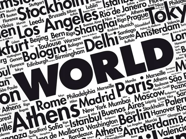 World Word Cloud Concept Made Words Noms Villes Contexte Concept — Image vectorielle