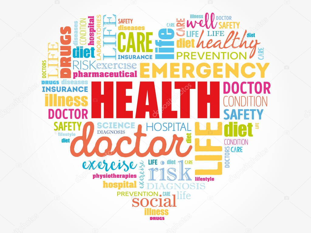 HEALTH heart word cloud, fitness, sport, health concept