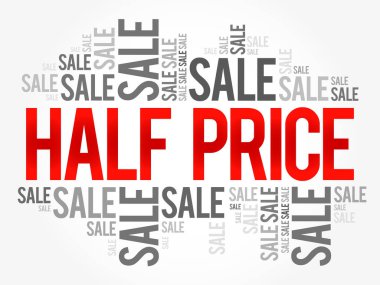 Yarı fiyatına satış kelimeleri bulut, iş konsepti geçmişi