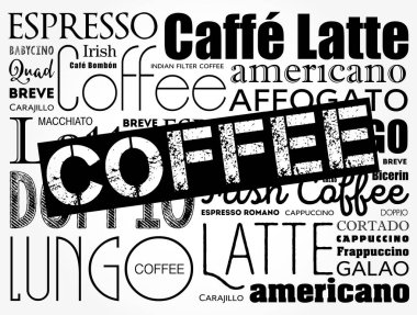 Kahve içenlerin listesi, bulut kolajı, poster geçmişi.