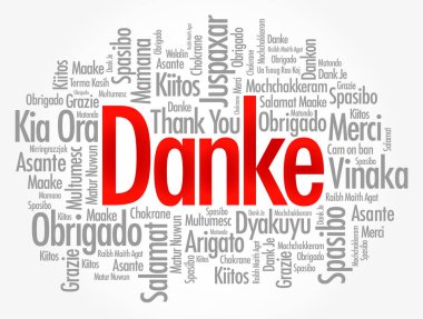 Farklı dillerde kelime bulut arkaplanı Danke (Almanca Teşekkür ederim)