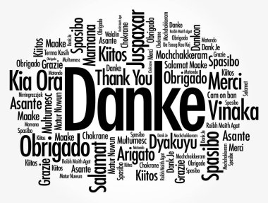Farklı dillerde kelime bulut arkaplanı Danke (Almanca Teşekkür ederim)