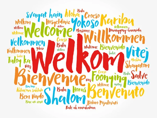 Welkom Welcome Afrikaans Wortwolke Verschiedenen Sprachen Konzeptioneller Hintergrund — Stockvektor