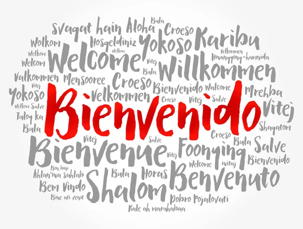 Bienvenido Welcome Spanish Word Cloud Different Languages コンセプチュアルな背景 — ストックベクタ