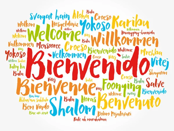 Bienvenido Welcome Spanish Word Cloud Different Languages Conceptual Background — стоковый вектор