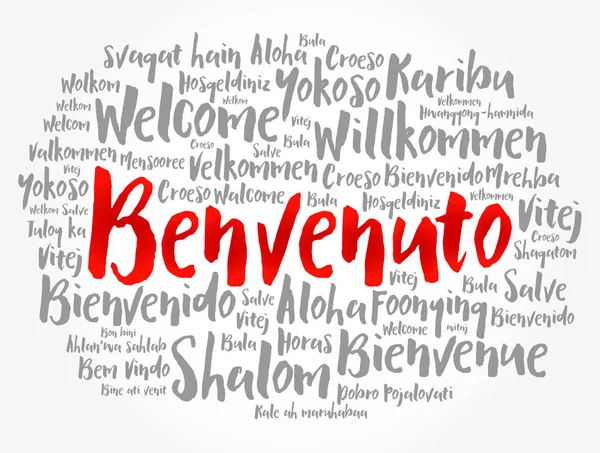 Benvenuto Welcome Italian Word Cloud Different Languages Conceptual Background — Stock Vector