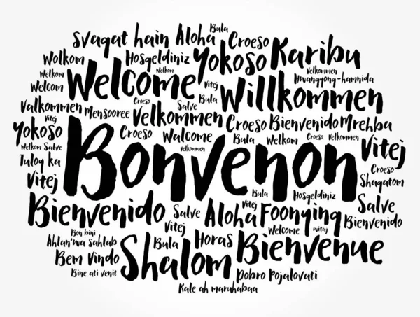 Bonvenon Willkommen Auf Esperanto Wortwolke Verschiedenen Sprachen — Stockvektor